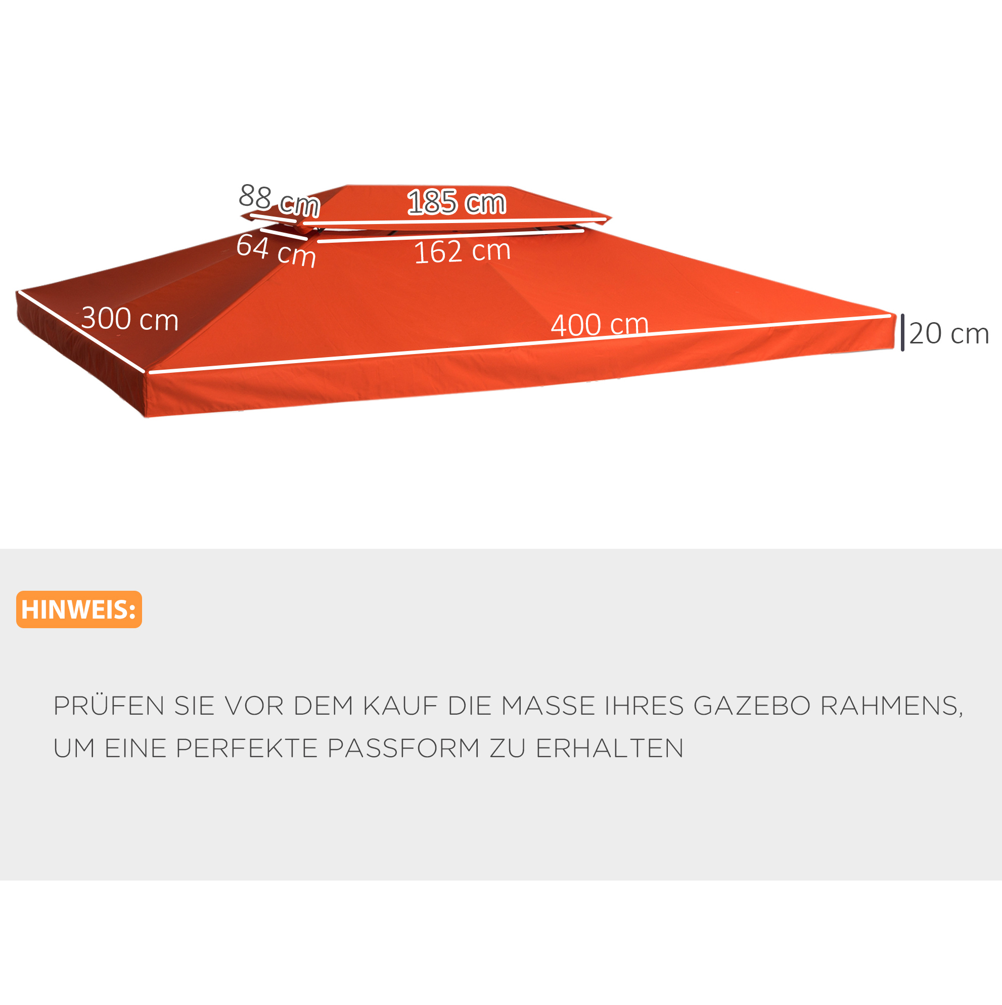 Ersatzdach Für Pavillon 3 X 4 M Aus Polyester, Doppel-dach, Rostrot Okmyhome