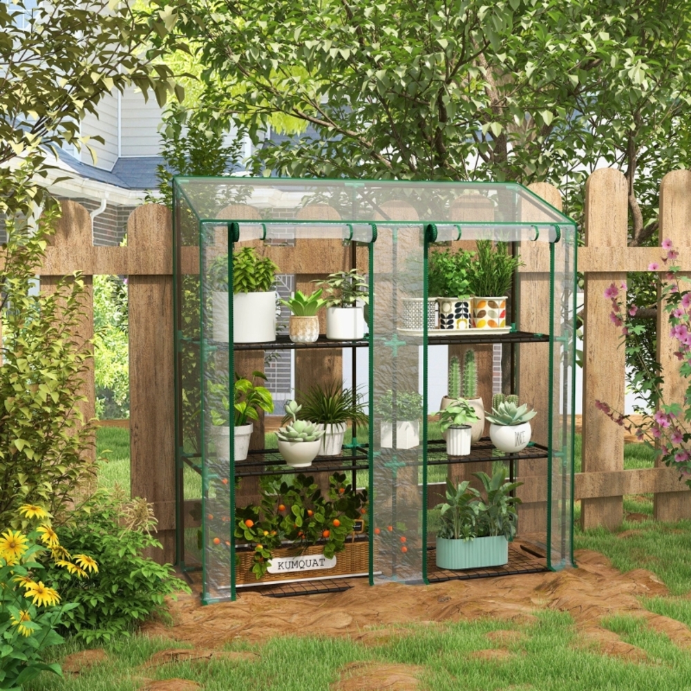 Mini-gewächshaus Für Den Garten, 3 Etagen, 6 Gitterregale, 2 Öffnungen, Transparent Okmyhome