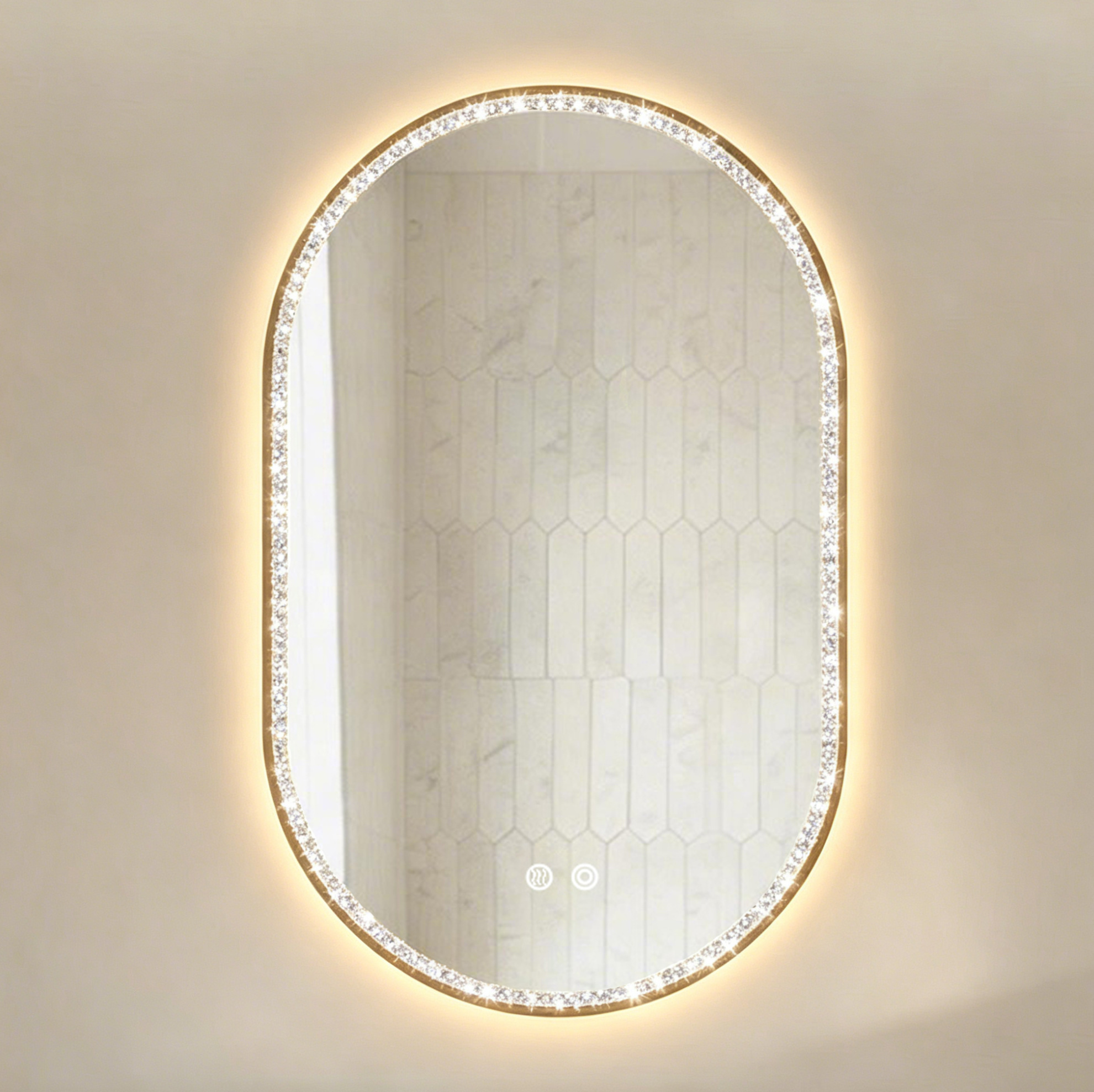 Ovaler Led-badezimmerspiegel 50 X 80 Cm Mit Antibeschlag, Goldfarben Okmyhome