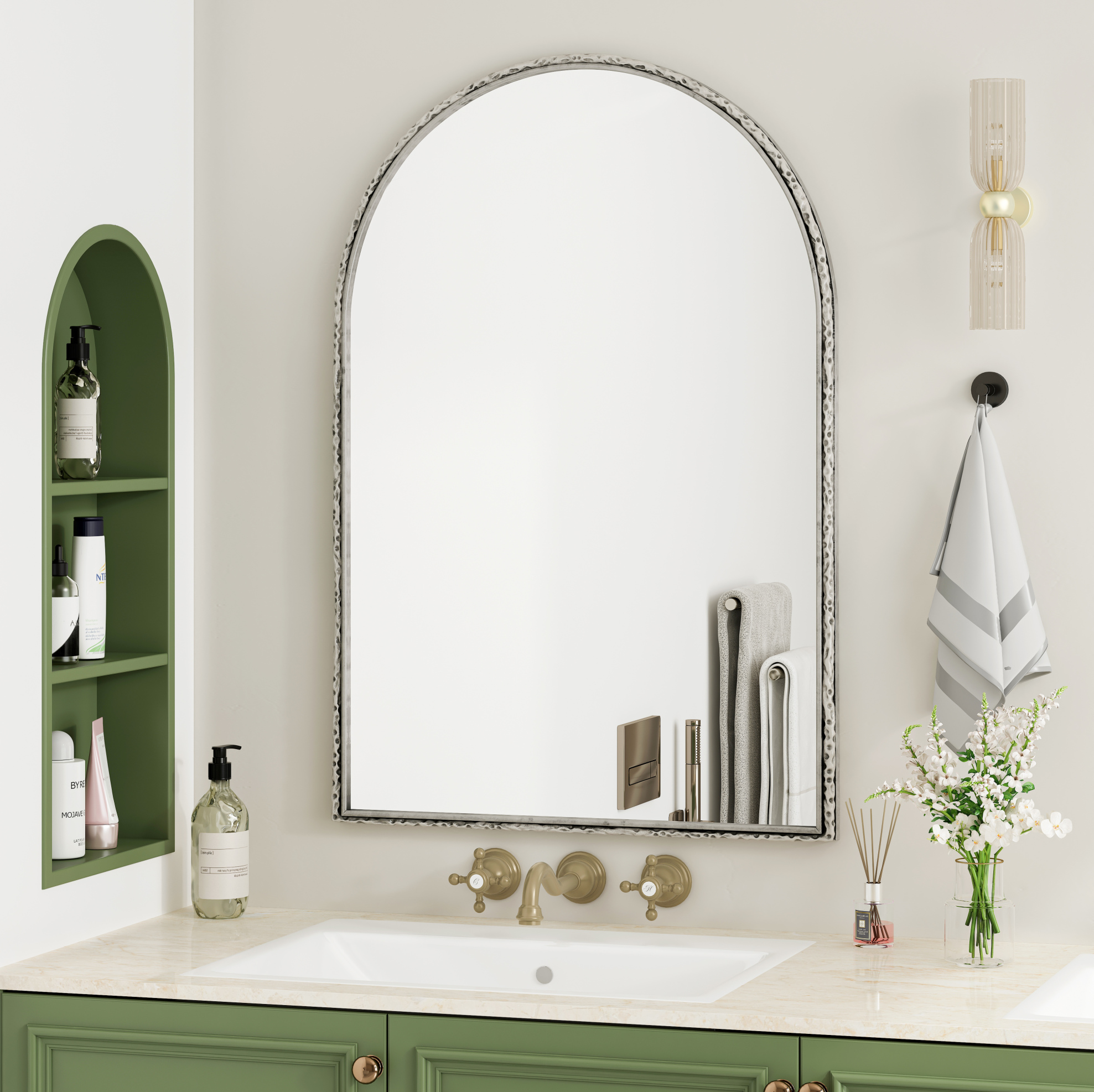 Bogen-wandspiegel 91 X 61 Cm Aus Glas Und Eisen, Silber, Okmyhome