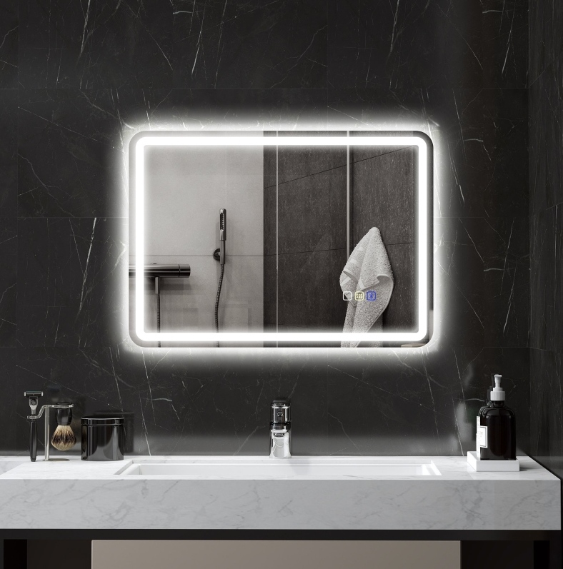 Led-badezimmerspiegel 50 X 70 Cm Mit Bluetooth, Anti-beschlag, 3 Farben Okmyhome