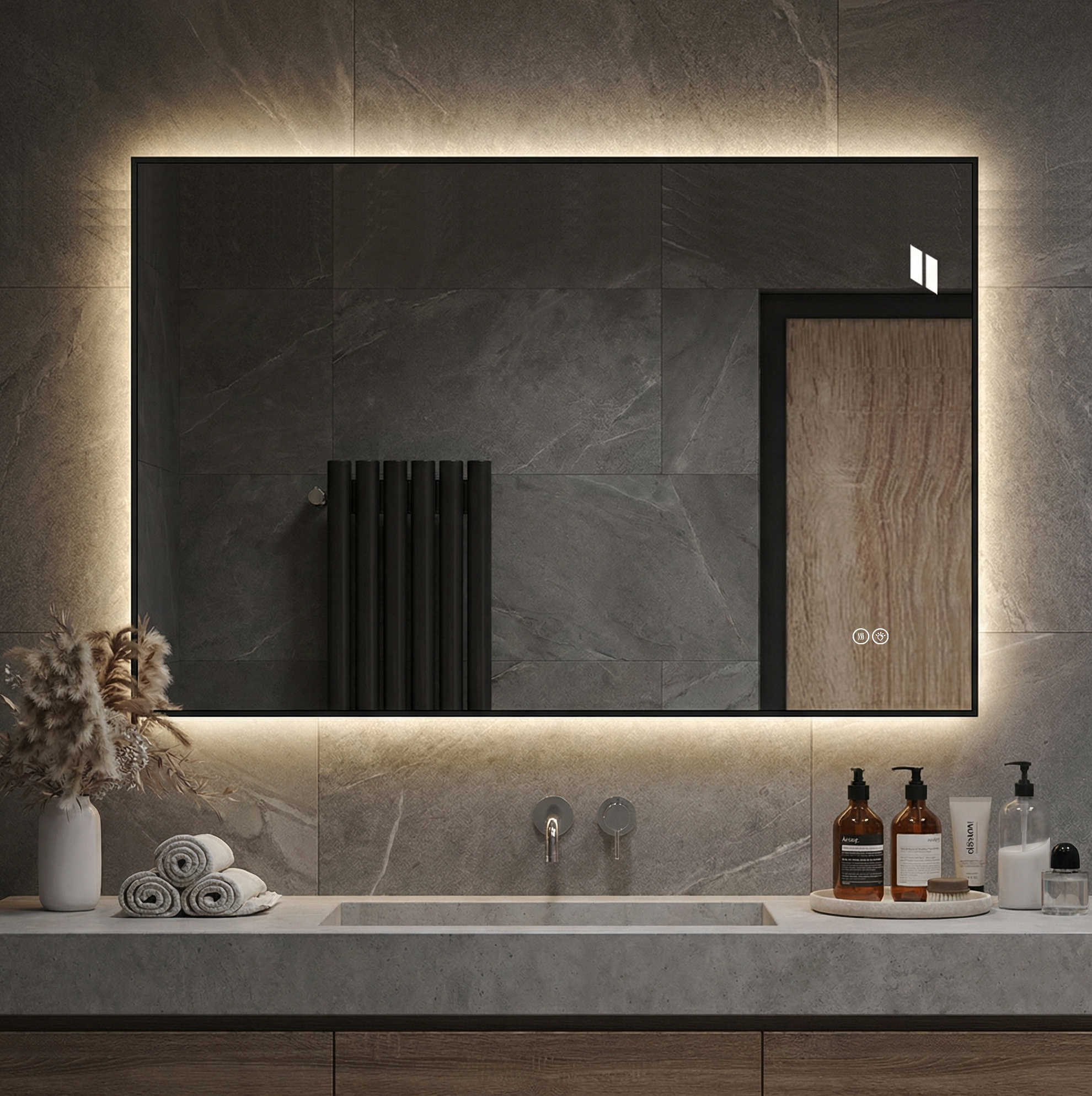 Led-badezimmerspiegel 50 X 70 Cm, Beschlagfrei, 3 Lichtfarben, Dimmbar, Okmyhome