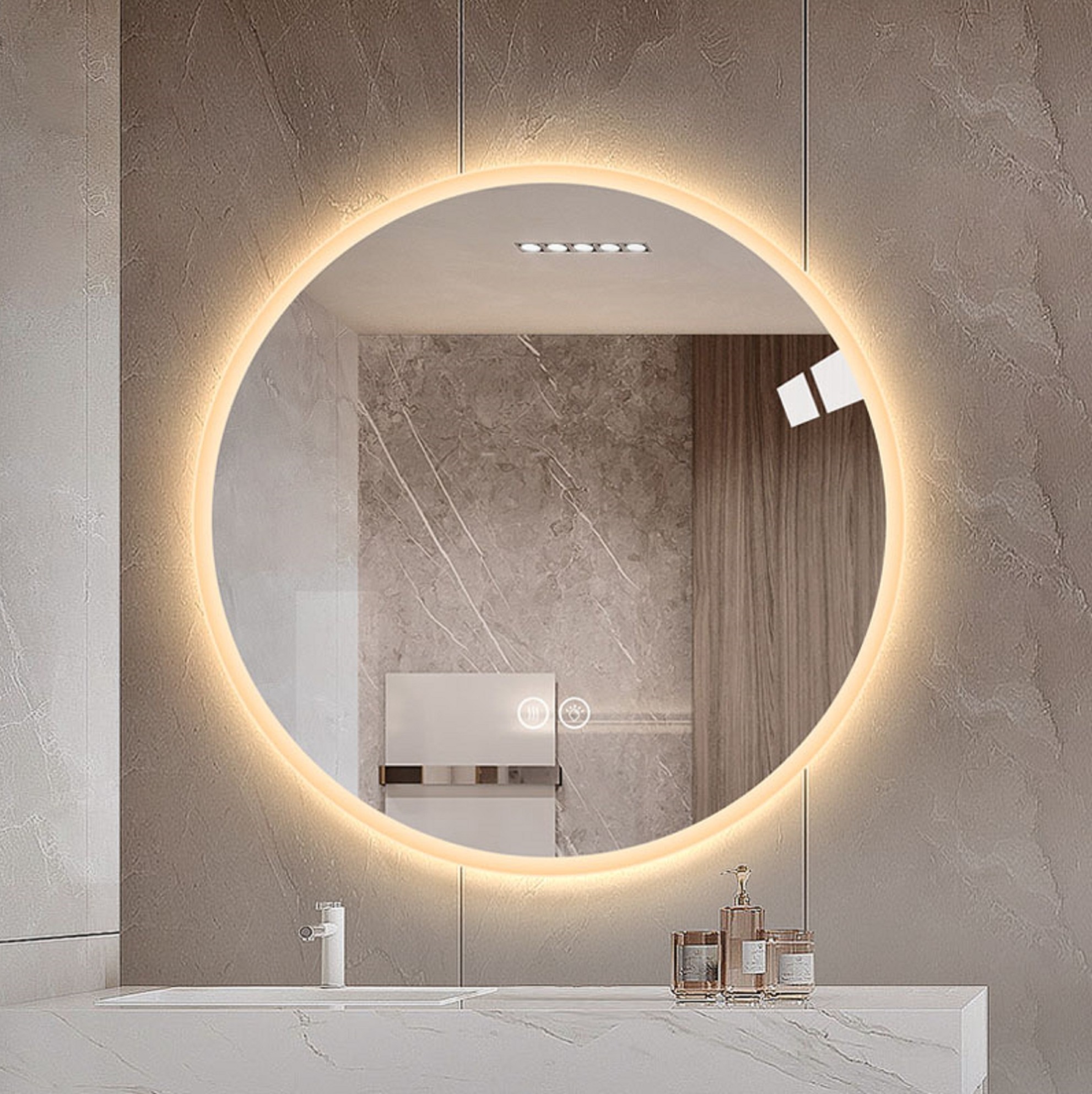 Runder Led-badezimmerspiegel 80 Cm, Beschlagfrei, 3 Lichtfarben, Dimmbar Okmyhome