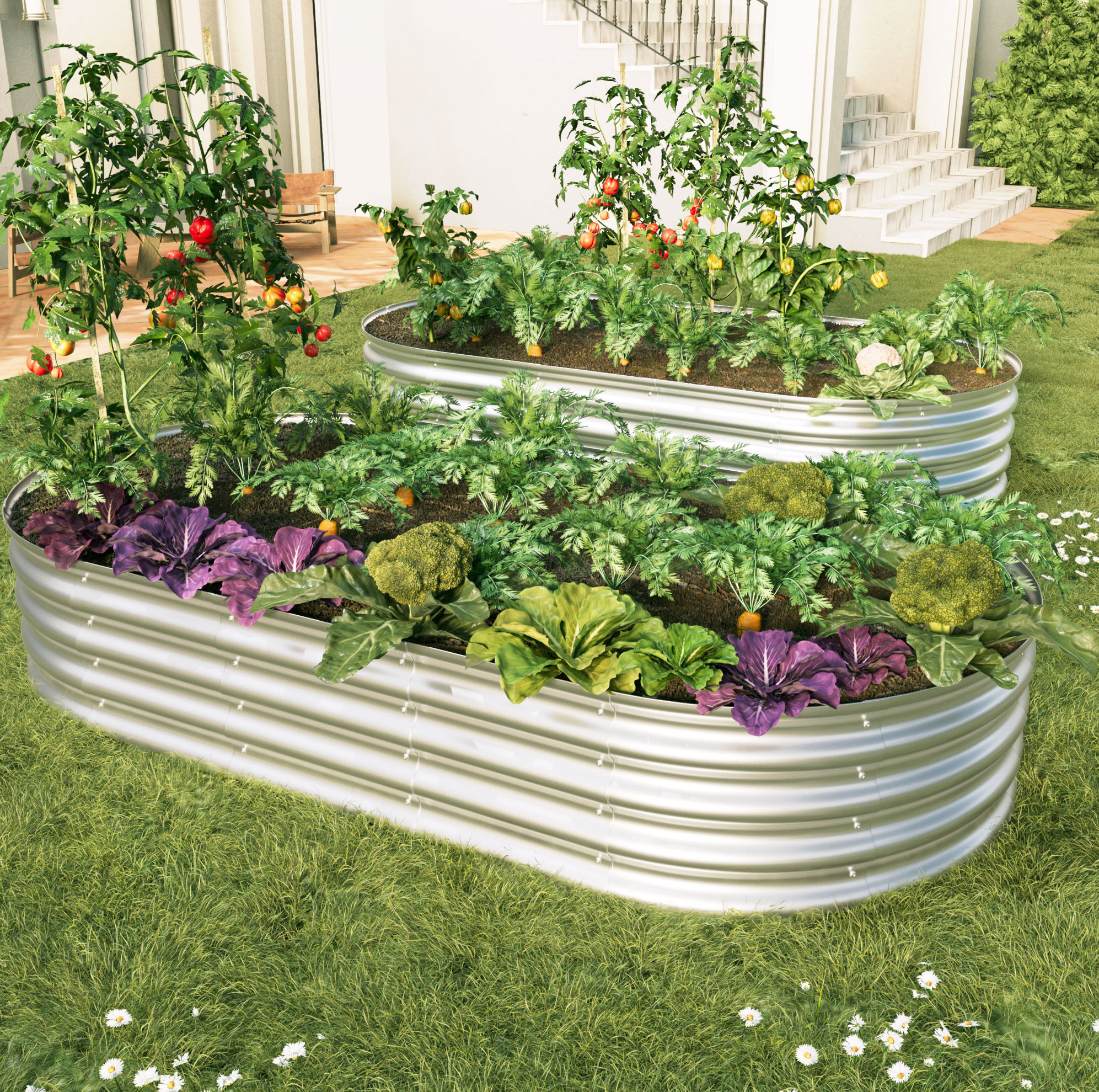 Hochbeet 182,9 X 91,5 X 30,5 Cm, 2er-set, Verzinkter Stahl, Silber Okmyhome