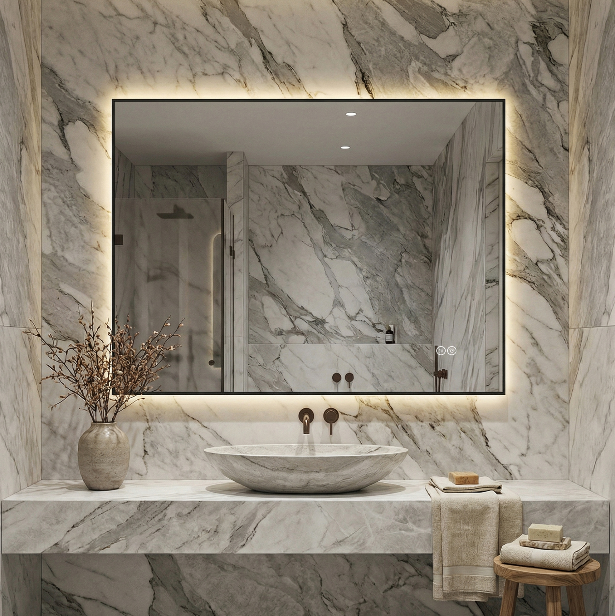 Led-badezimmerspiegel 60x80 Cm Mit Anti-beschlag, 3 Lichtfarben, Dimmbar, Memory Okmyhome