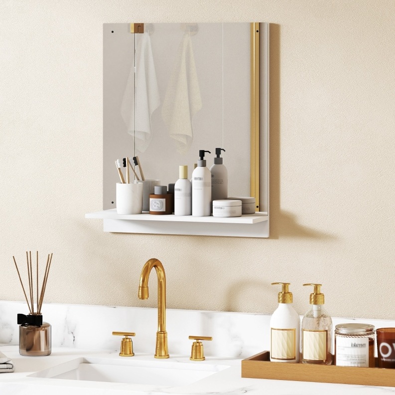 Badspiegel 50 X 60 Cm Mit Regal, Wandspiegel Weiß Okmyhome