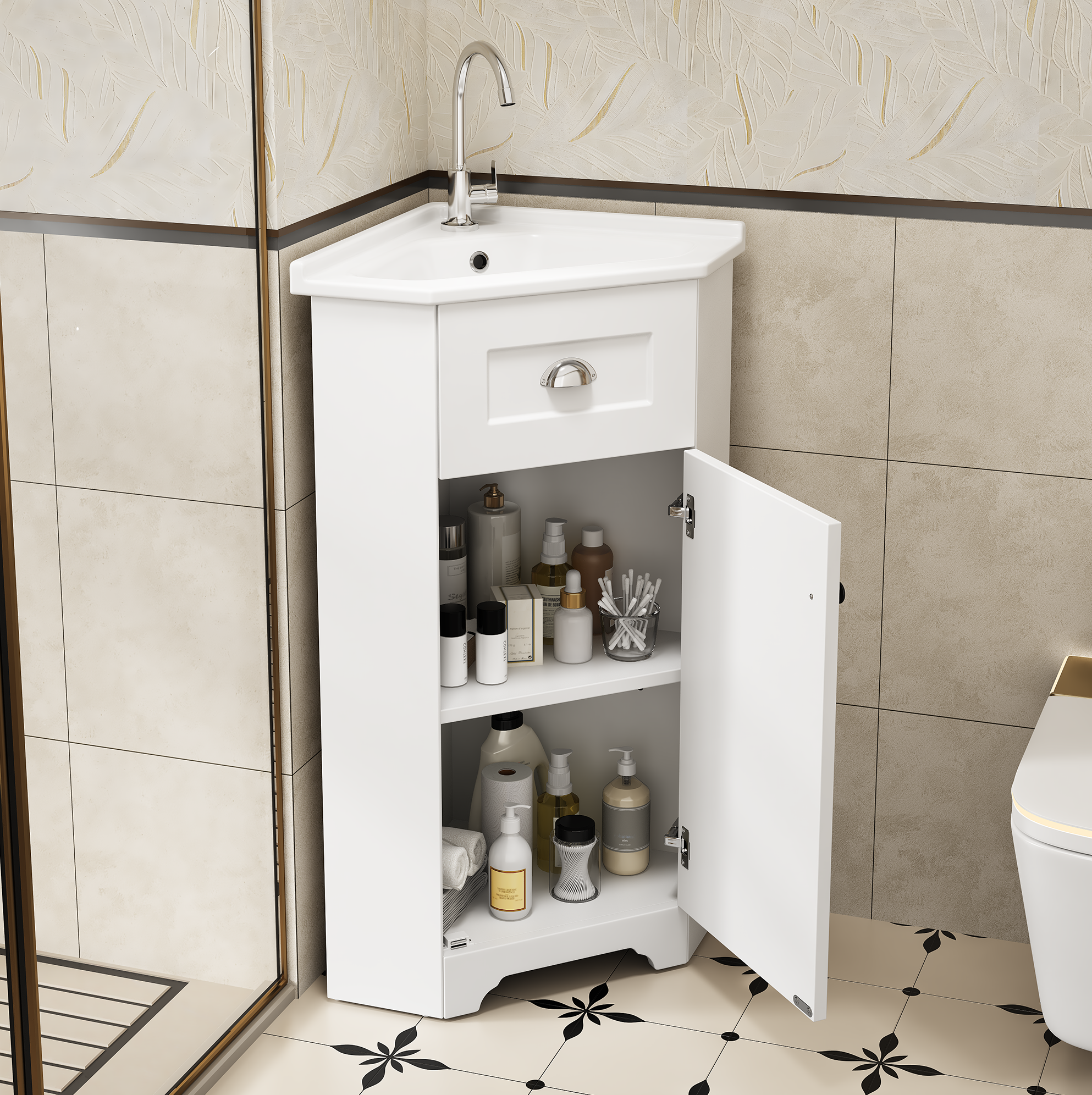 Waschtischunterschrank Mit Keramikbecken, Mdf, Weiß, 59 X 42,5 X 90,5 Cm Okmyhome