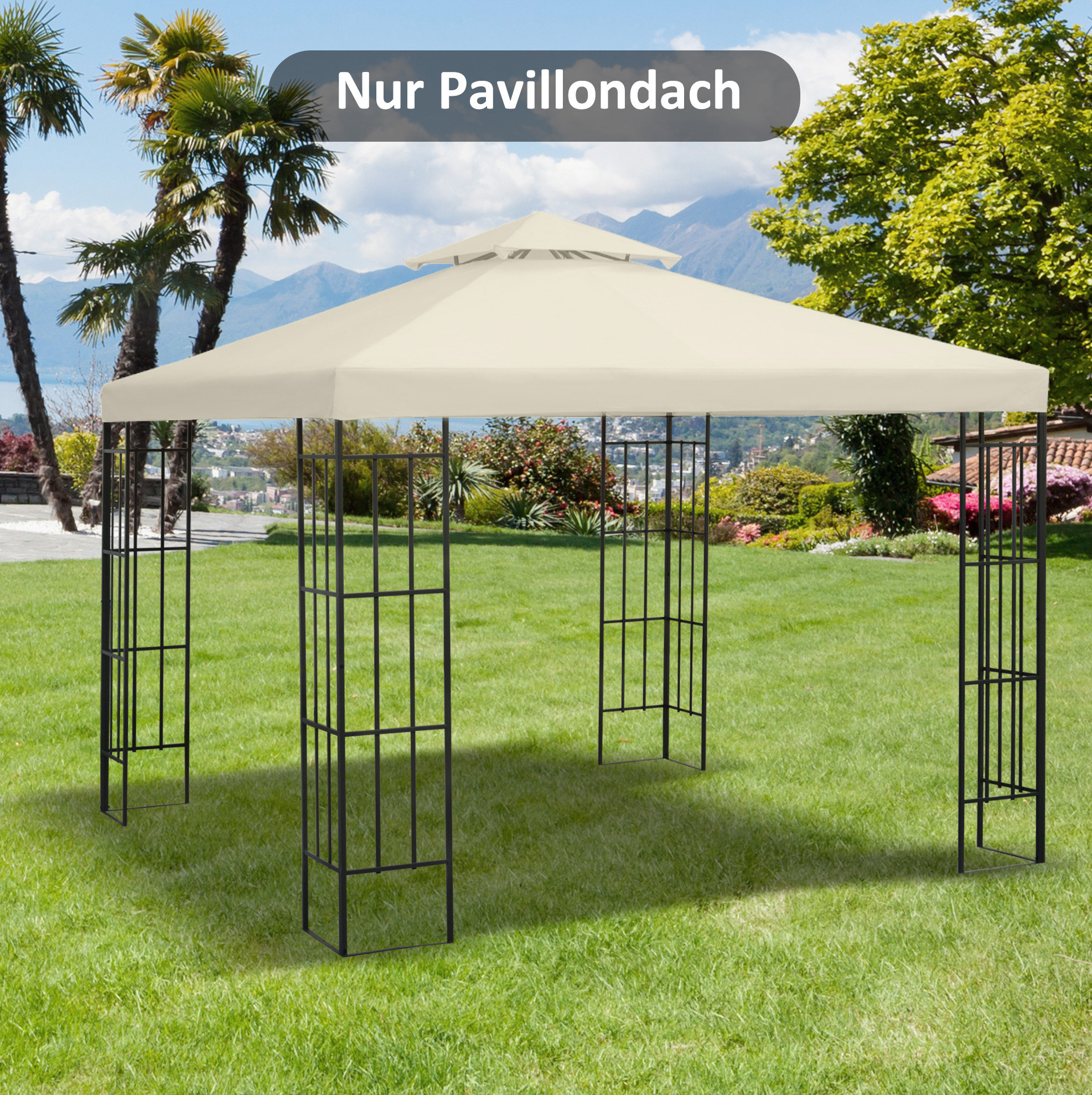 Ersatz-pavillondach 3 X 3 M Doppeldach, Polyester 180 G/m², Cremeweiß Okmyhome