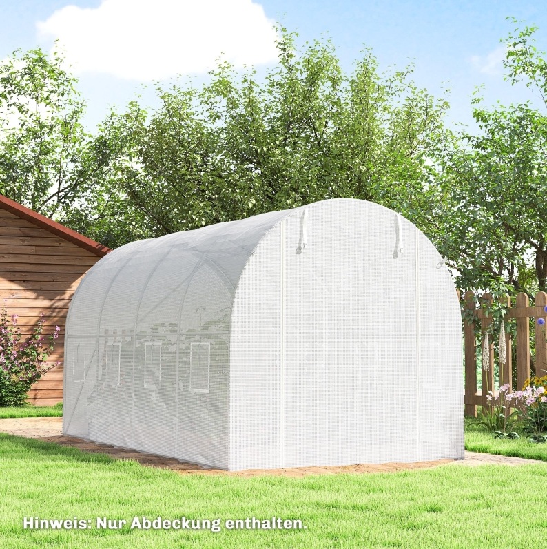 Gewächshausfolie 4 X 2 X 2 M Aus Weißem Polyethylen, 8 Fenster, Rolltür Okmyhome