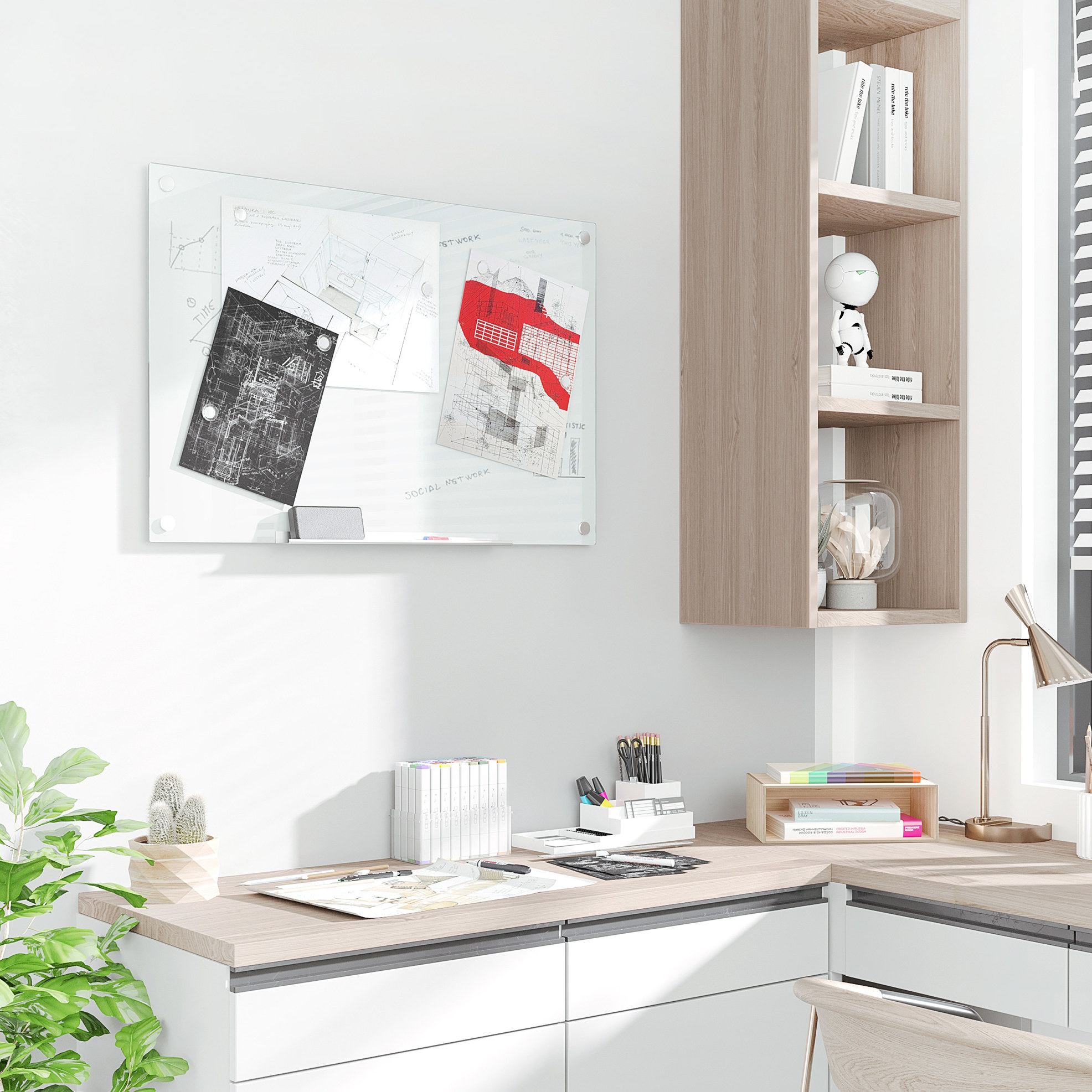 Magnetische Glas-magnettafel 90 X 60 Cm Zur Wandmontage Mit Zubehör Okmyhome