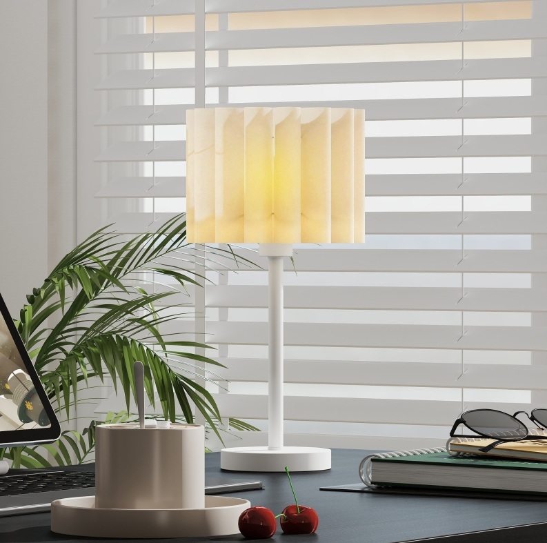 Weiße Tischlampe Mit Gewelltem Lampenschirm, E27-fassung, Druckschalter, 48,5 Cm Okmyhome