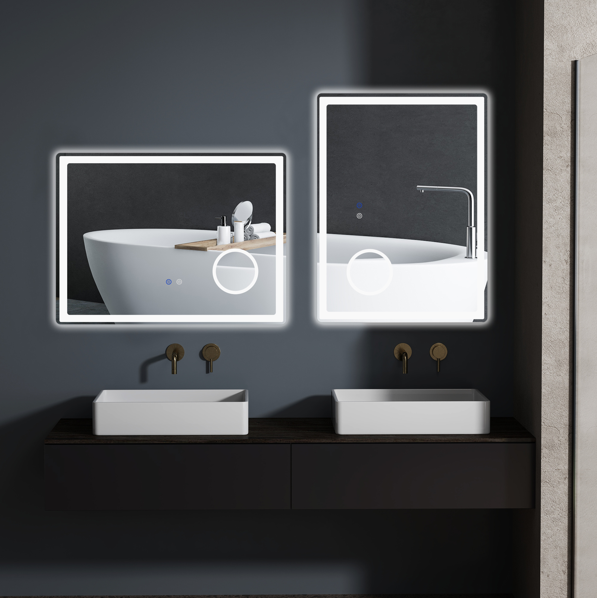 Led-badezimmerspiegel 80 X 60 Cm, 3x, Anti-beschlag, 3 Farben Okmyhome