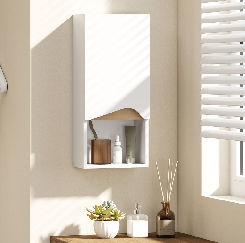 Wand-badschrank Mit Soft-close-tür, Offener Nische, 30 X 17 X 67 Cm, Weiß Okmyhome