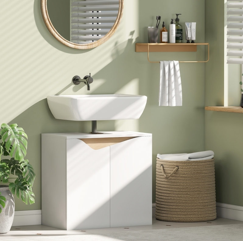 Weißer Waschtischunterschrank 60 X 35 X 57,9 Cm Mit Soft-close-türen Okmyhome