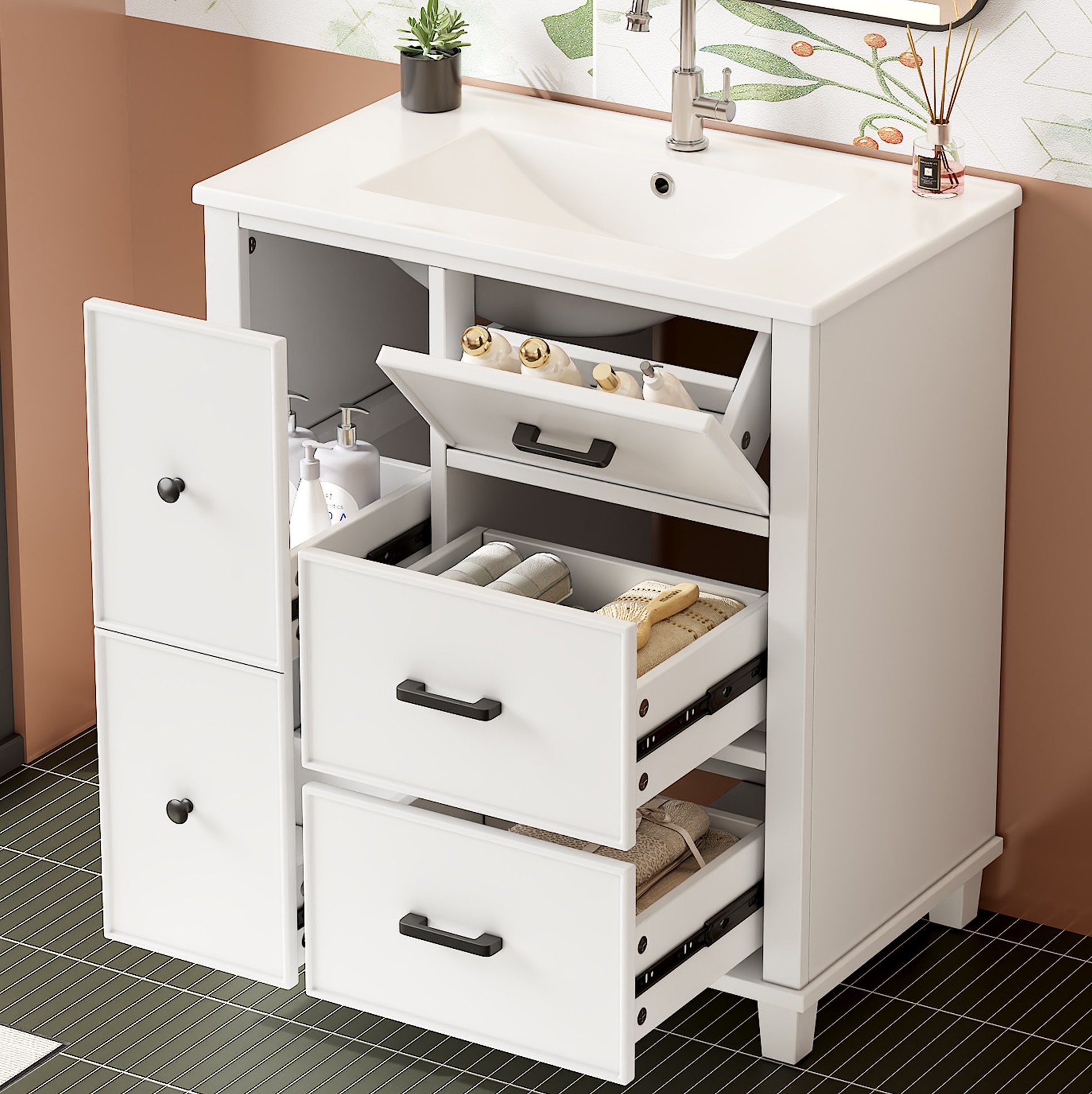 Badezimmermöbel Mit Keramikwaschbecken, 76,5 X 47 X 83,5 Cm, Weiß Okmyhome