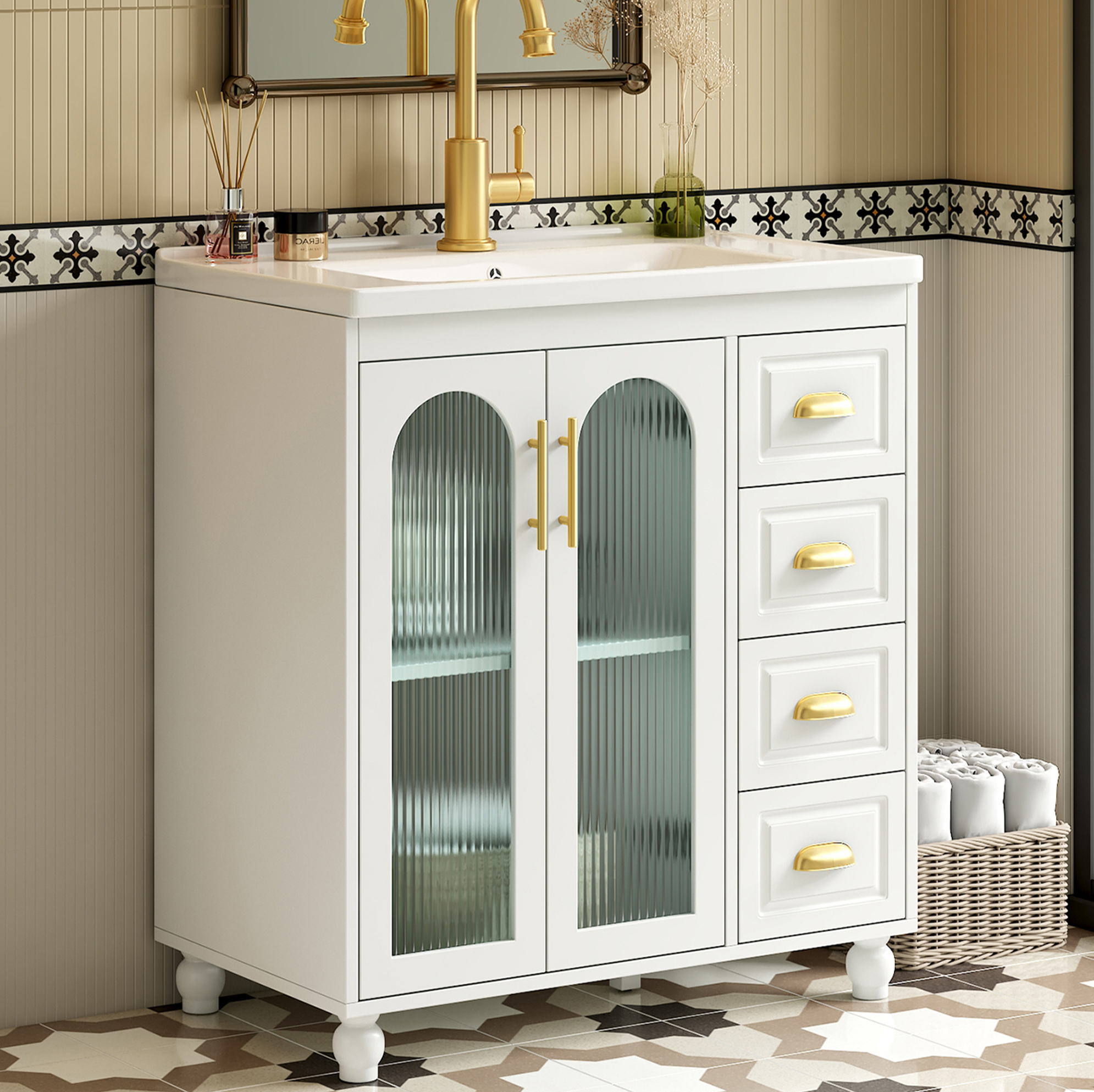 Badezimmermöbel Mit Waschbecken 80 Cm Aus Weißem Mdf Okmyhome