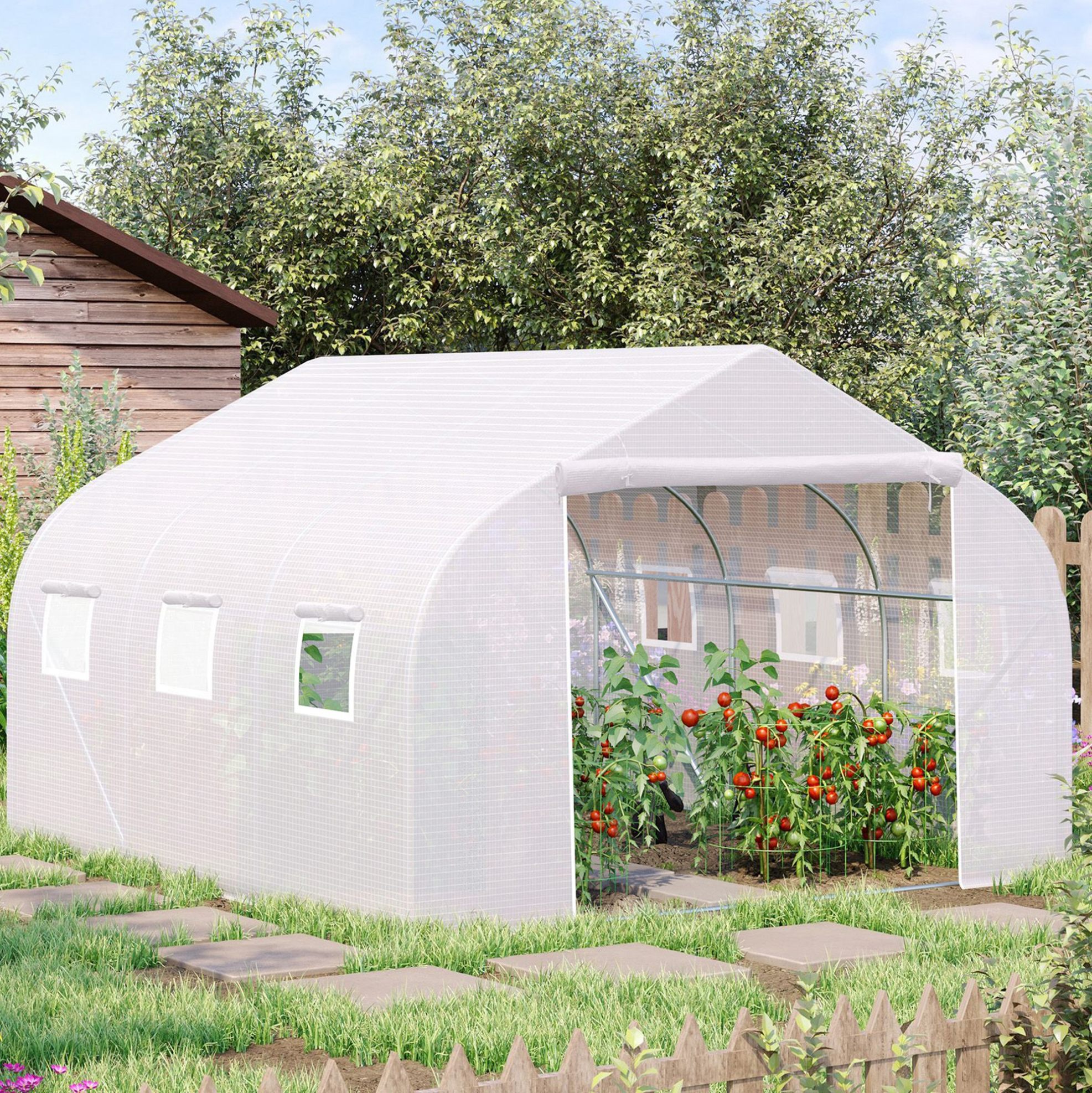 Folientunnel-gewächshaus 4,45 X 2,99 X 2,05 M Aus Metall, Weiß Okmyhome