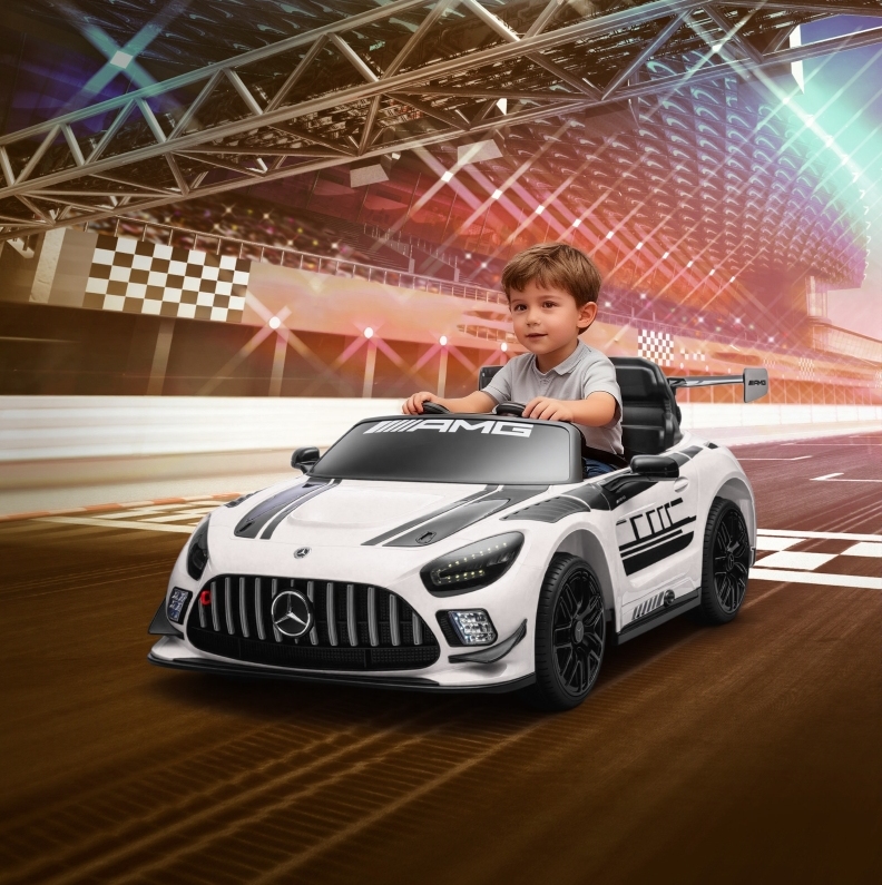 Mercedes-amg Elektroauto Für Kinder 12 V Mit Fernbedienung, Led, Musik, Weiß Okmyhome