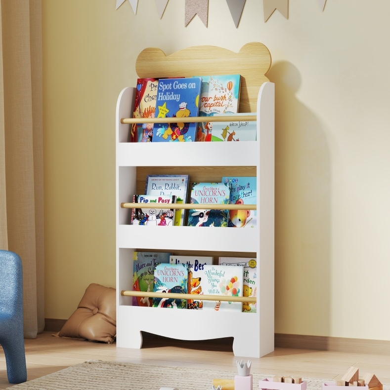 Kinderbücherregal Mit 3 Ebenen 55 X 15 X 110 Cm Aus Holz, Weiß Okmyhome