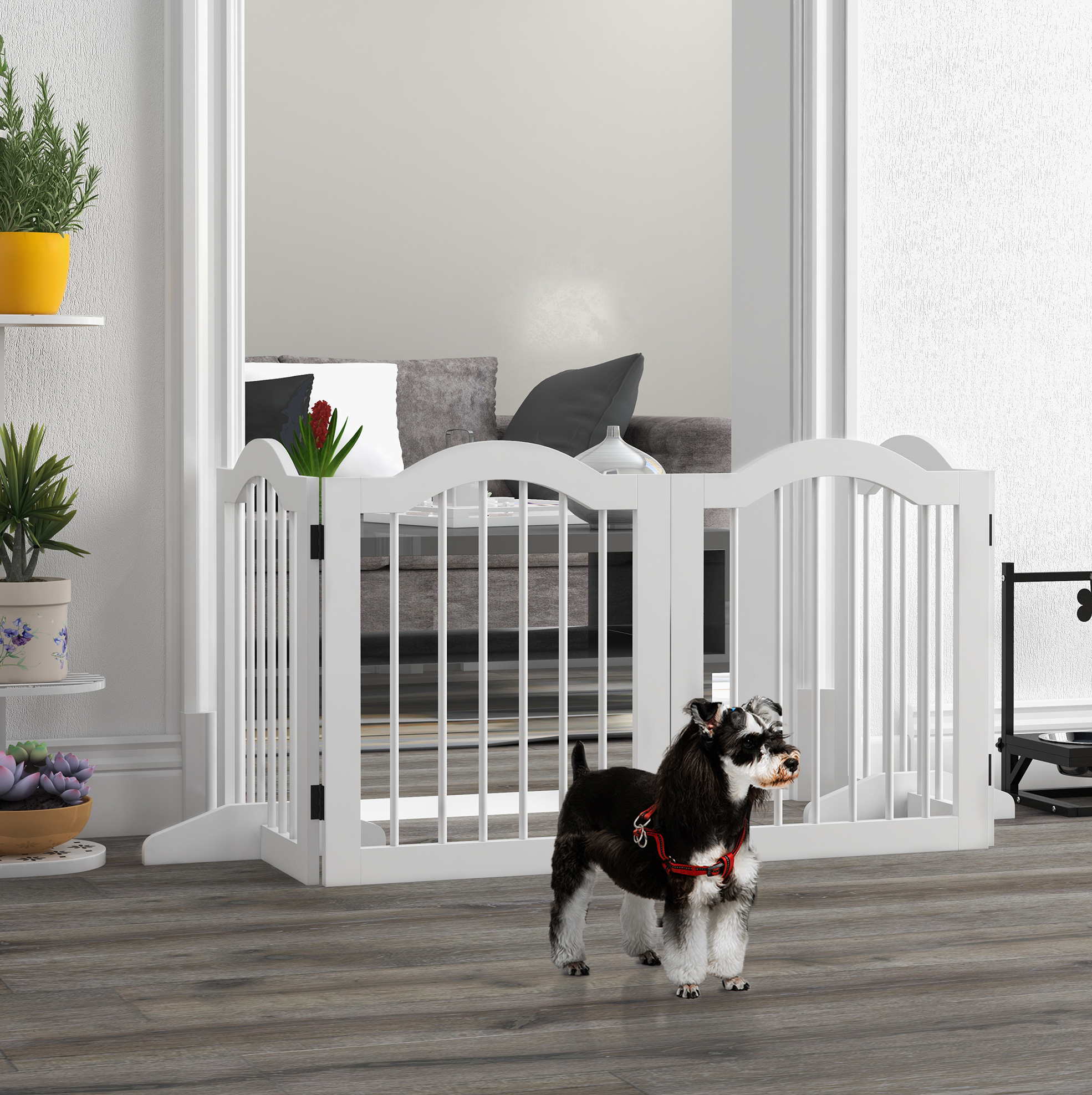 Faltbares Hundegitter Mit 4 Paneelen Für Treppen, Flure Und Türen, Weißes Holz Okmyhome