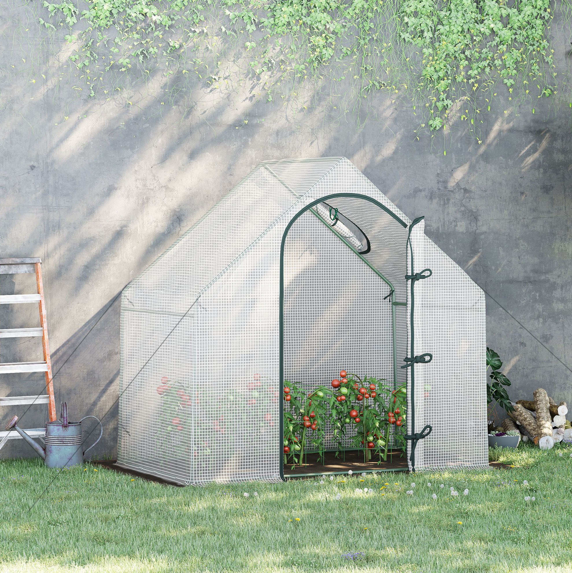 Gartengewächshaus 180 X 100 X 168 Cm Mit Rolltür, Weiß Okmyhome