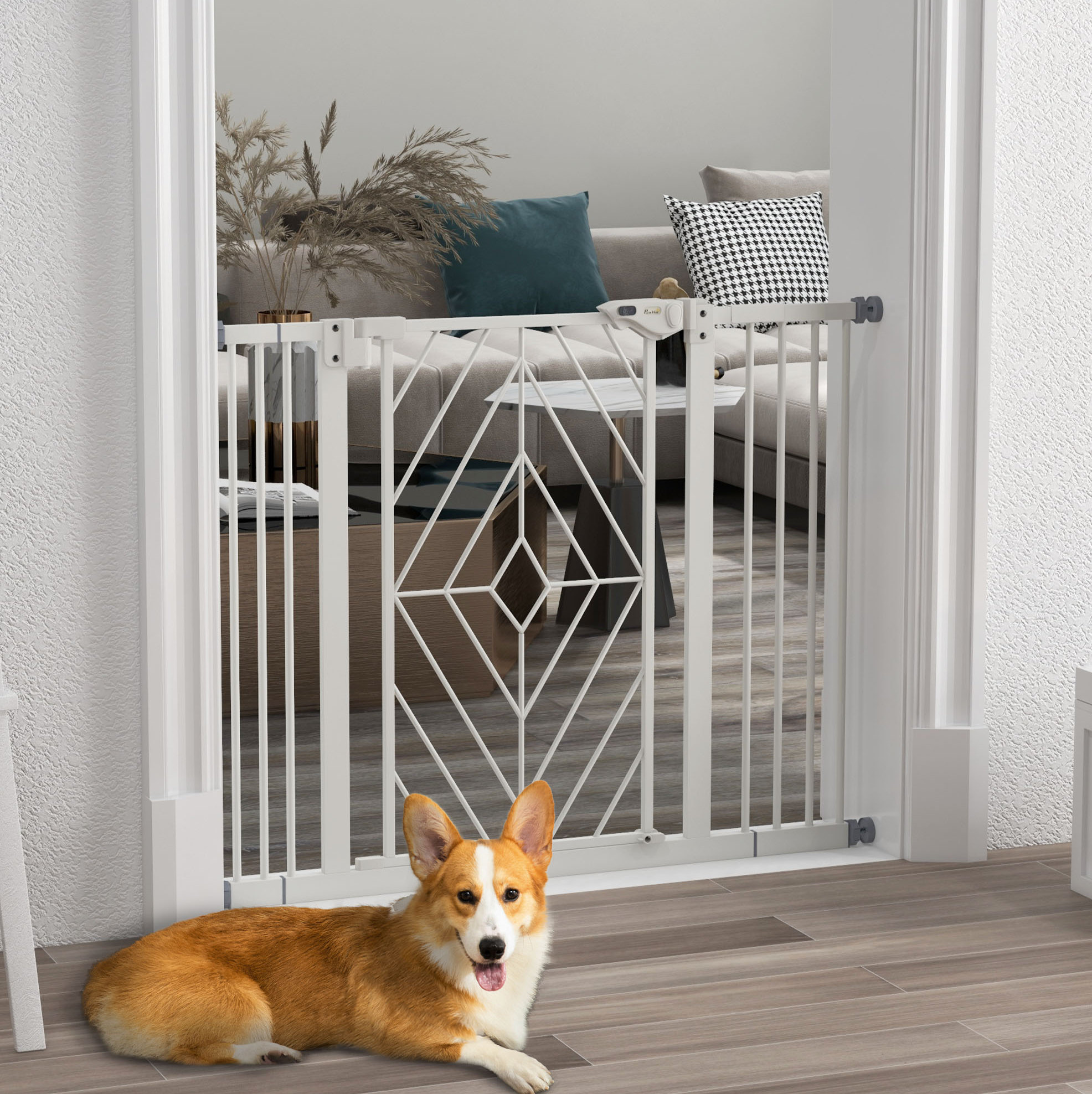 Sicherheitsgitter Für Hunde 74–100 Cm, Selbstschließend, Ohne Bohren, Weiß Okmyhome