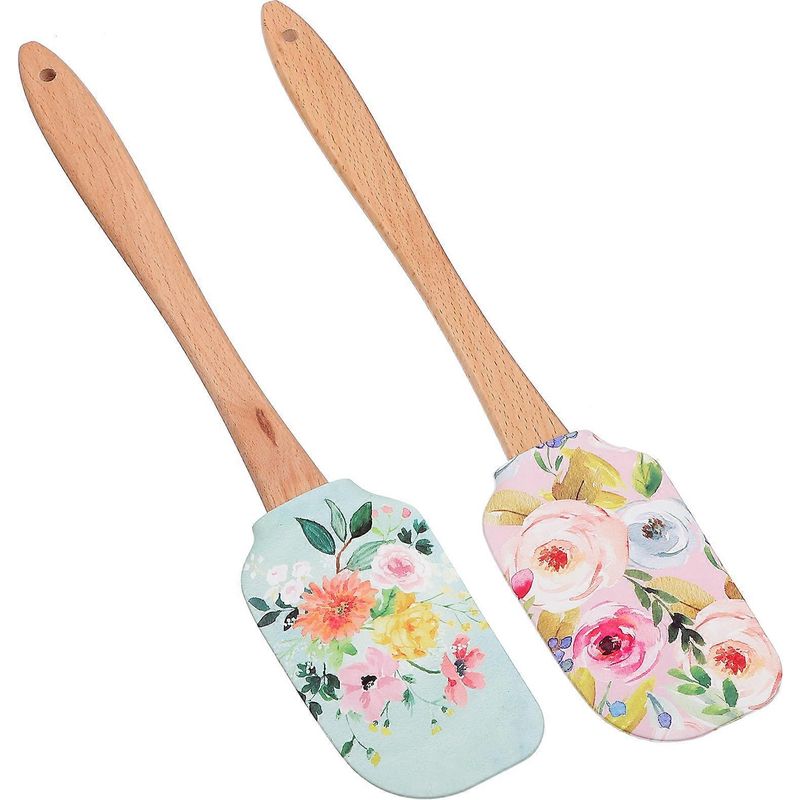 Set Aus 2 Silikon-spateln Zum Abkratzen Von Kuchen Und Cremes Mit Holzgriffen.