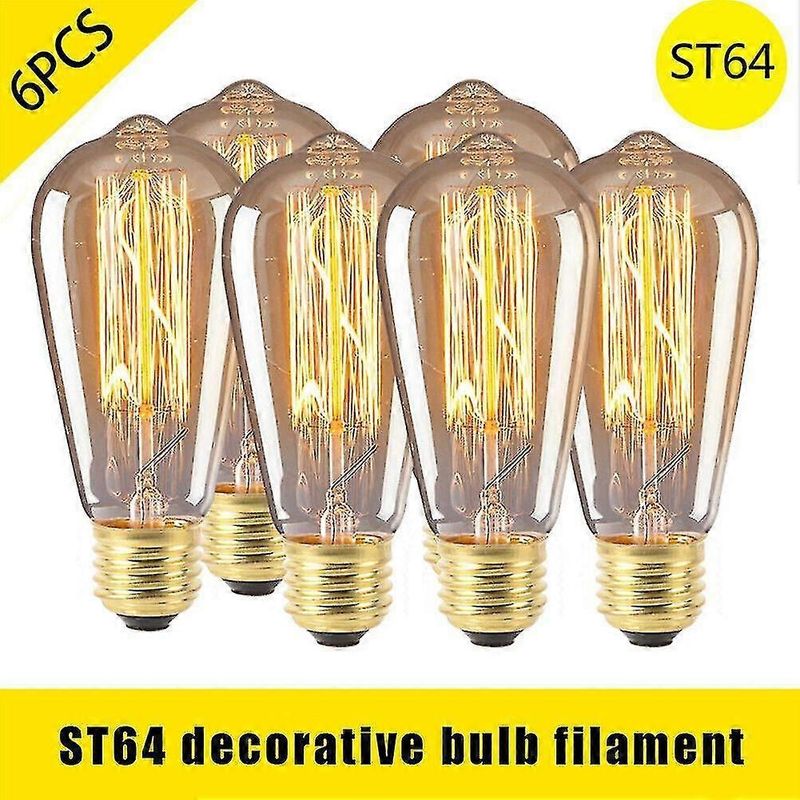 6er-pack Vintage-retro-glühbirnen Edison St64 E27, 40 W, Warmweißes Glühfaden