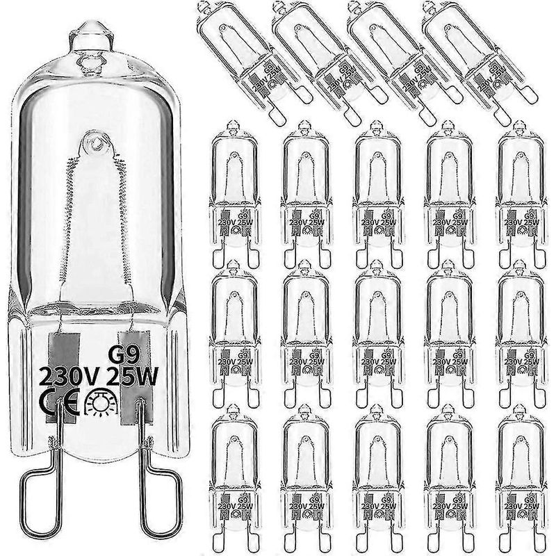 Packung Mit 20 G9-halogenlampen, 25 W, Warmweiß 2800 K, Dimmbar, Für Kronleuchter, Pendelleuchten Und Gartenbeleuchtung.