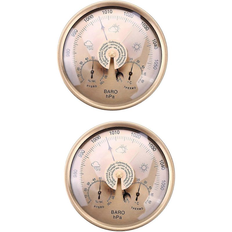 Wandmontierte Heimwetterstation Mit 2 Barometern, Thermometern Und Hygrometern