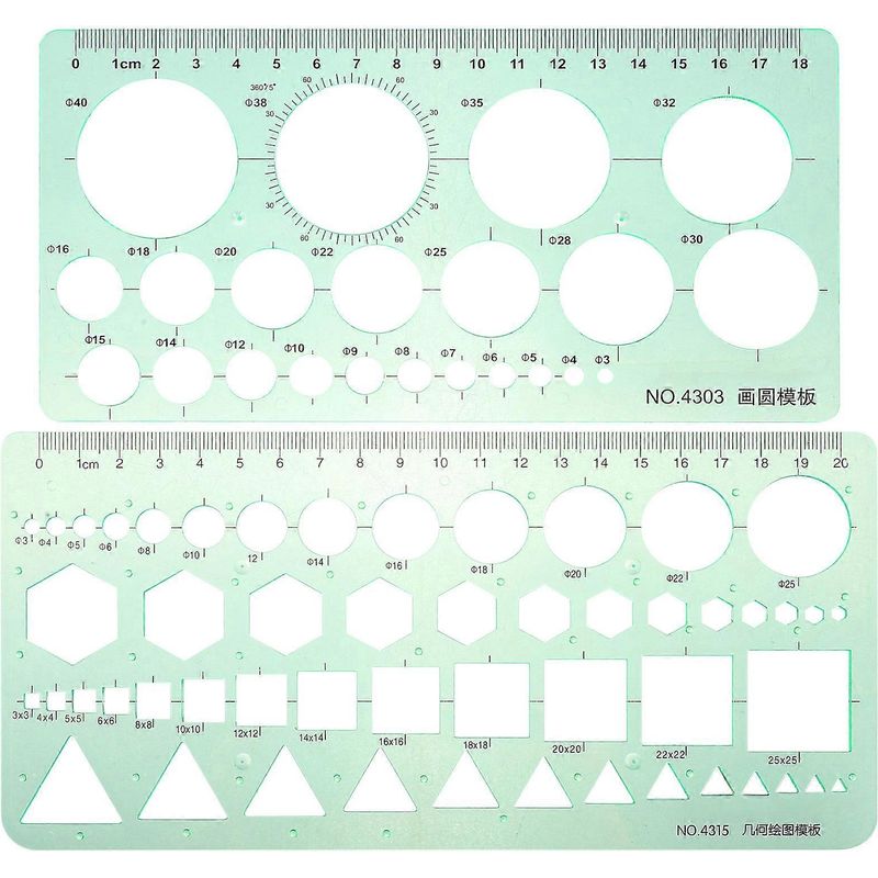 Set Mit 2 Zeichenschablonen Für Schüler, Multifunktionale Lineale Für Ingenieurwesen, Schule Und Bürobedarf