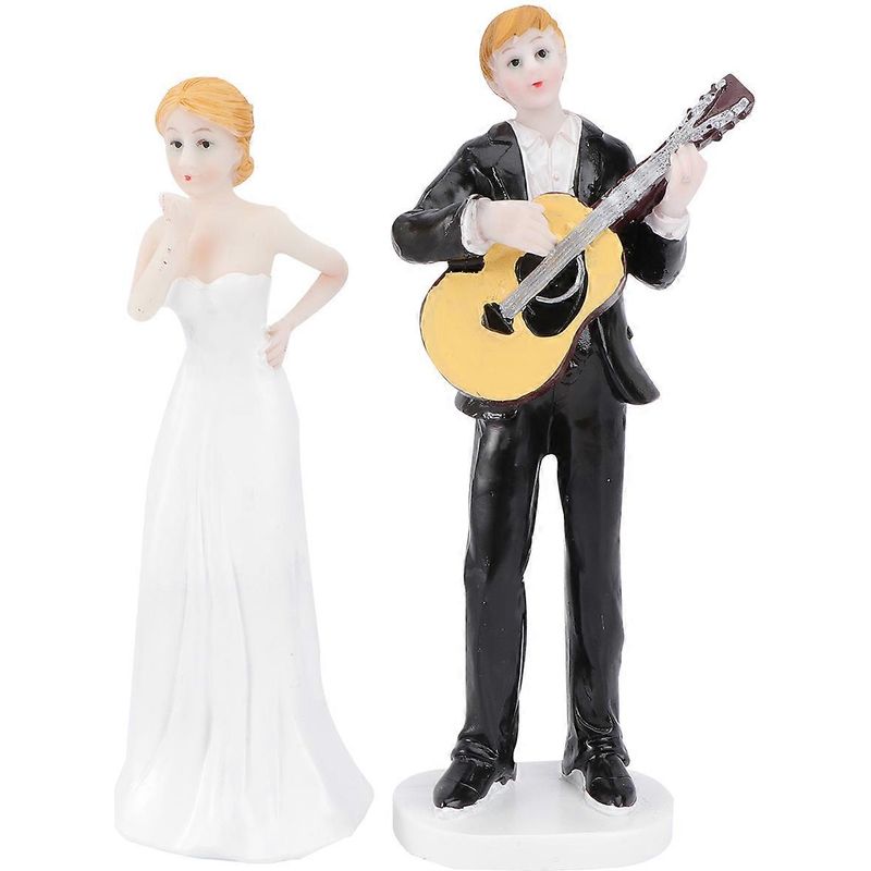 Romantische Figur Eines Brautpaares, Das Gitarre Spielt, Um Eine Torte Zu Schmücken Elegante Harzfigur, Geschenkidee.