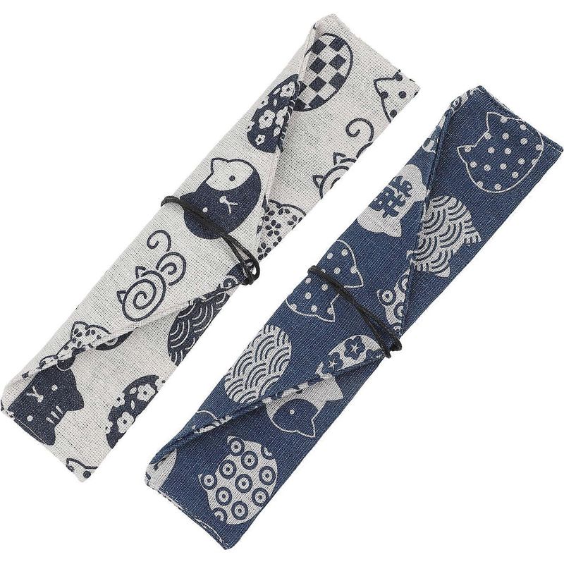 Set Mit 2 Japanischen Aufbewahrungsbeuteln Für Essstäbchen Zur Verwendung Mit Essbesteck.