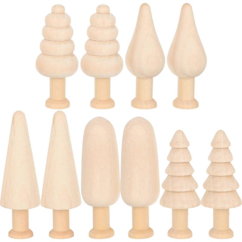 Set Mit 10 Unbemalten Holzbäumen Zum Bemalen, Für Spielzeug Und Ästhetische Dekorationen.