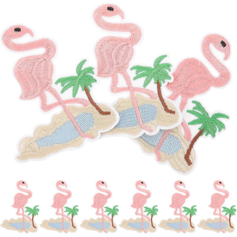 Set Mit 10 Gestickten Flamingo-aufnähern Zum Aufnähen Auf Kleidung Und Kleider.