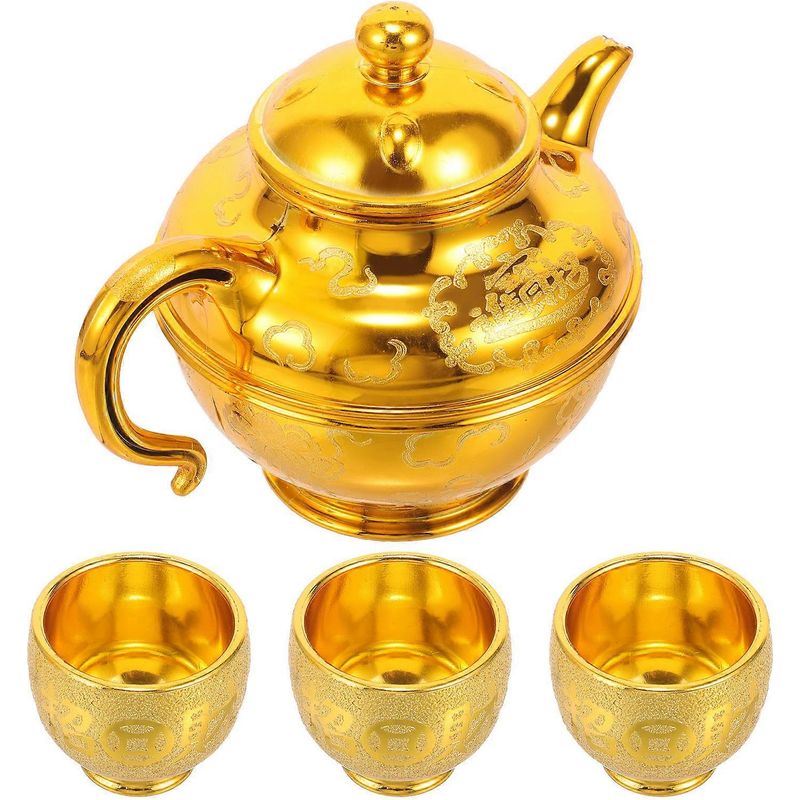Set Buddhistischer Ritualbecher Für Wasser- Und Weinopfergaben, Mit Behälter Für Opfergaben.