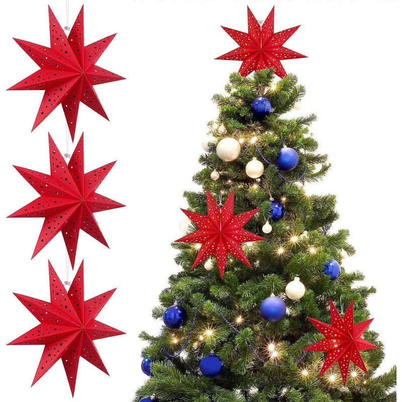 Set Mit 3 Sternförmigen Weihnachtslampenschirmen Aus Papier Zum Aufhängen Für Laternen Und Lampen