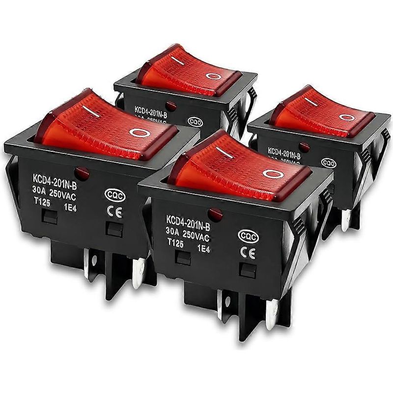 Dpst 4-poliger Wippschalter, 30 A, 250 V Ac, 4er-pack, Rote Ein-/aus-anzeigeleuchte T125, Robust Für Haushaltsgeräte