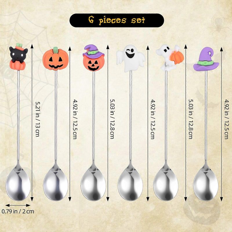 Set Mit 6 Dessertlöffeln Aus Edelstahl Im Halloween-stil