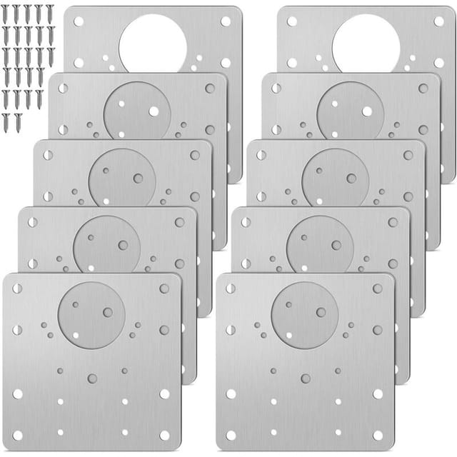 Set mit 10 Edelstahl-Scharnierreparaturplatten, inklusive Schrauben, für Möbel, Regale und Holz