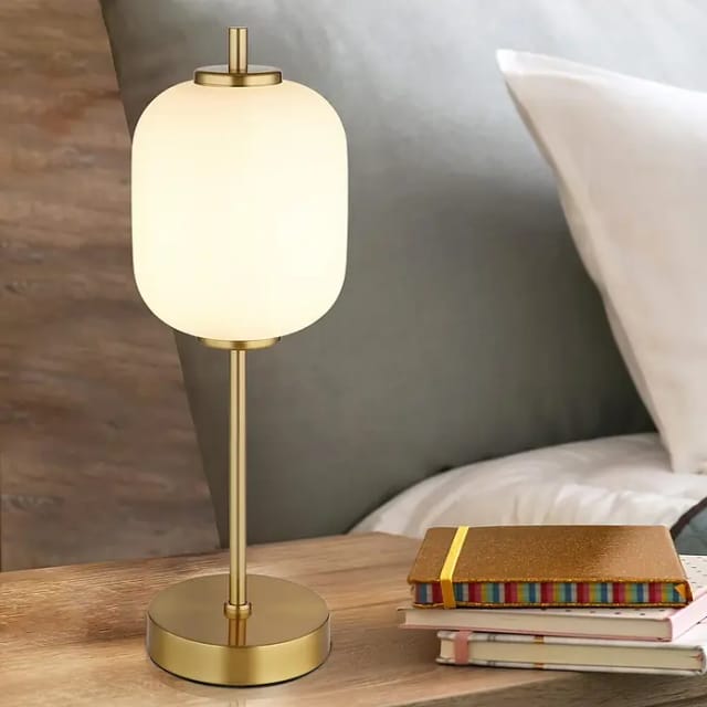 Globo - Große led Retro Tischleuchte ewald aus Metall in Messing & Opalglas, Höhe 40cm