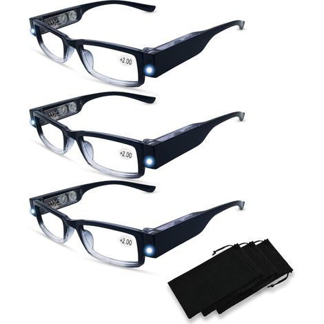 Set Mit 3 Lesebrillen – Integrierte Led-beleuchtung Und Lupe – Für Damen Und Herren – Klare Sicht Beim Lesen