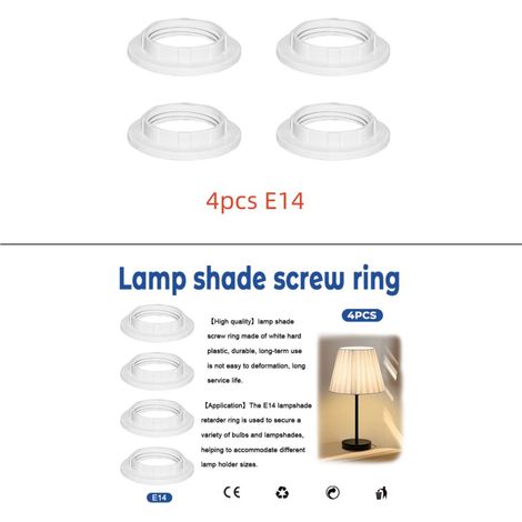Set Mit 4 E14-reduzierringfassungen, Weißer Kunststoff, 28 Mm, Für Lampenschirme Und Schreibtischlampen