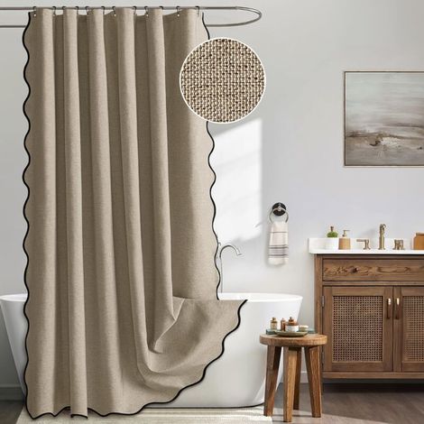 Fächerförmiger Duschvorhang In Leinenoptik Mit Haken Für Ein Sauberes Und Trockenes Badezimmer – 1 Stück, Braun, 90 X 180 Cm