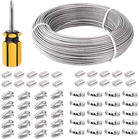 100 M Edelstahlseil, 3 Mm Durchmesser, Edelstahl 304, Pvc-ummantelt, Inklusive Kabelklemmen, Geländer, Garten