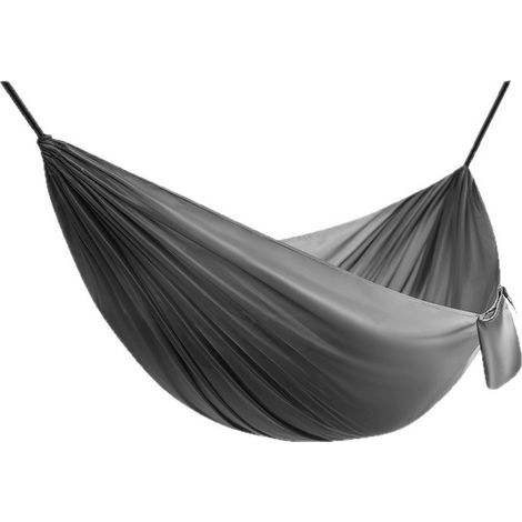 Doppelhängematte 210×140 Cm Aus Grauem Polyester-taft, Schnell Aufzubauen, Kippsichere Outdoor-hängematte, Tragkraft 200 Kg, Tragbare Campinghängematte