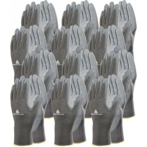 12 Paar Polyamid-strickhandschuhe Mit Polyurethan-handfläche, Schutzhandschuhe, Grau