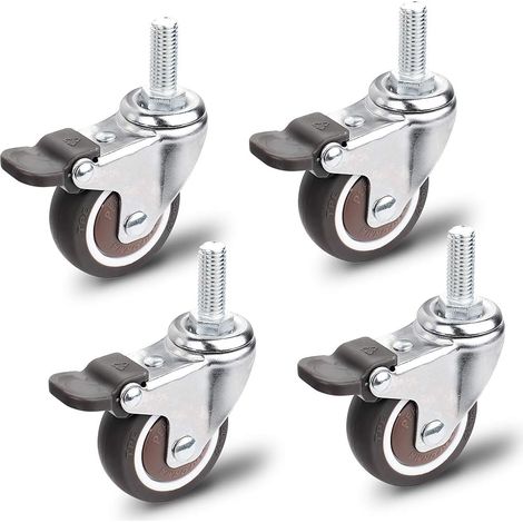 Satz Mit 4 M10 X 25 Mm Lenkrollen Mit Bremsen, 40 Kg Tragfähigkeit, 50 Mm Durchmesser Für Möbel, Regale Und Wagen