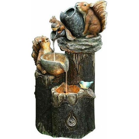 Solarbrunnen - Led-beleuchtete Gartenskulptur - Brunnen Aus Polyresin In Steinoptik Mit Led-beleuchtung - 1 - Garten Oder Terrasse Grau