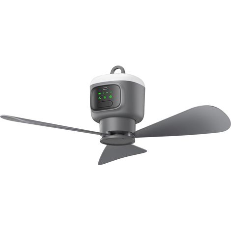 Tragbarer 45-cm-deckenventilator Mit Integrierter Beleuchtung, 12.000-mah-akku, Fernbedienung Und Aufhängehaken. Ideal Für Pavillons, Zelte, Terrassen Und Camping.
